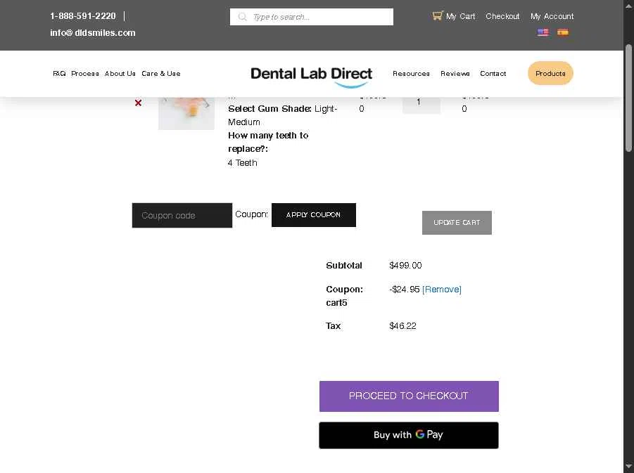 Dental Lab Direct checkout page showing Dental Lab Direct promo code box | Screenshot taken by SimplyCodes community member on Dec 11, 2025