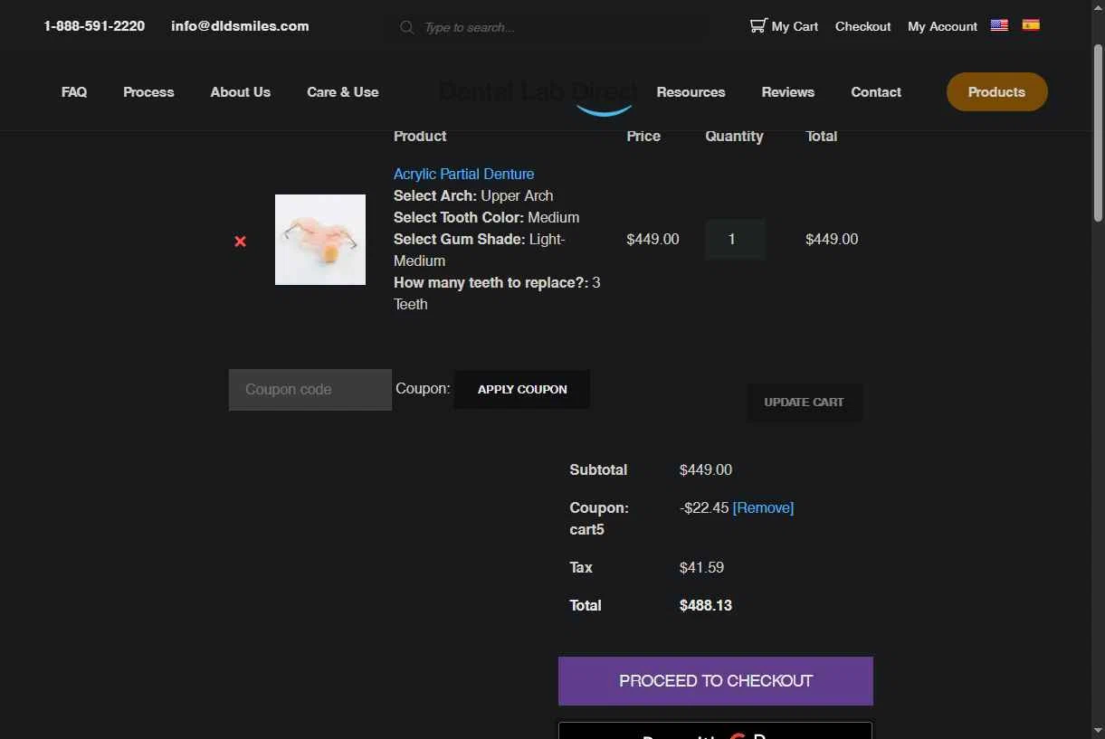 Dental Lab Direct checkout page showing Dental Lab Direct promo code box | Screenshot taken by SimplyCodes community member on Feb 7, 2026
