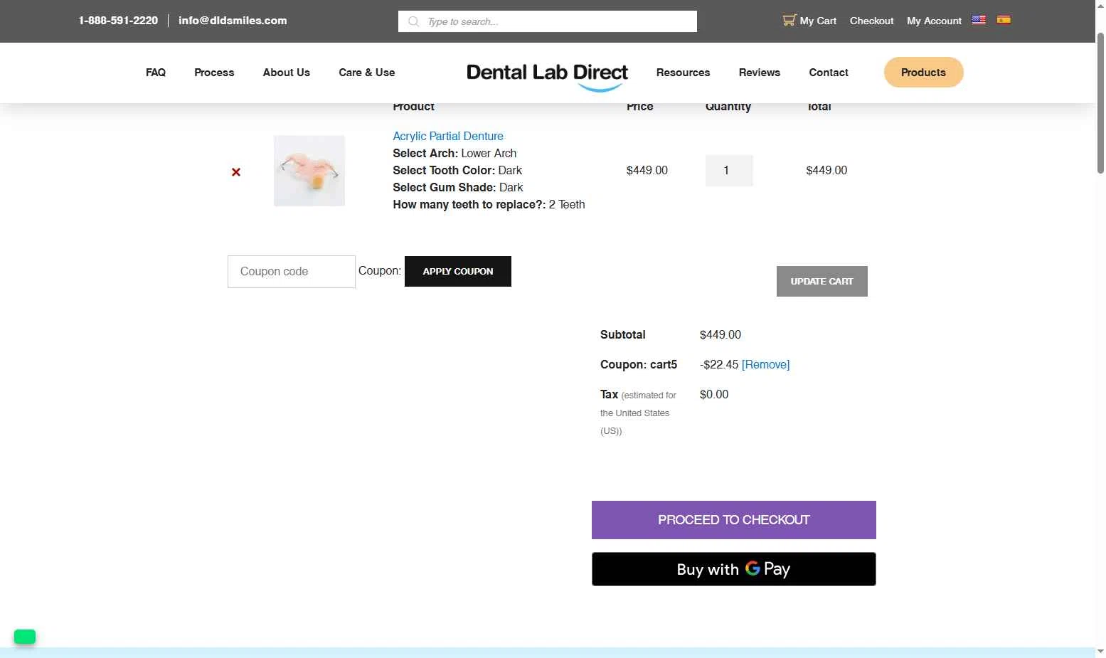 Dental Lab Direct checkout page showing Dental Lab Direct promo code box | Screenshot taken by SimplyCodes community member on Jan 9, 2026