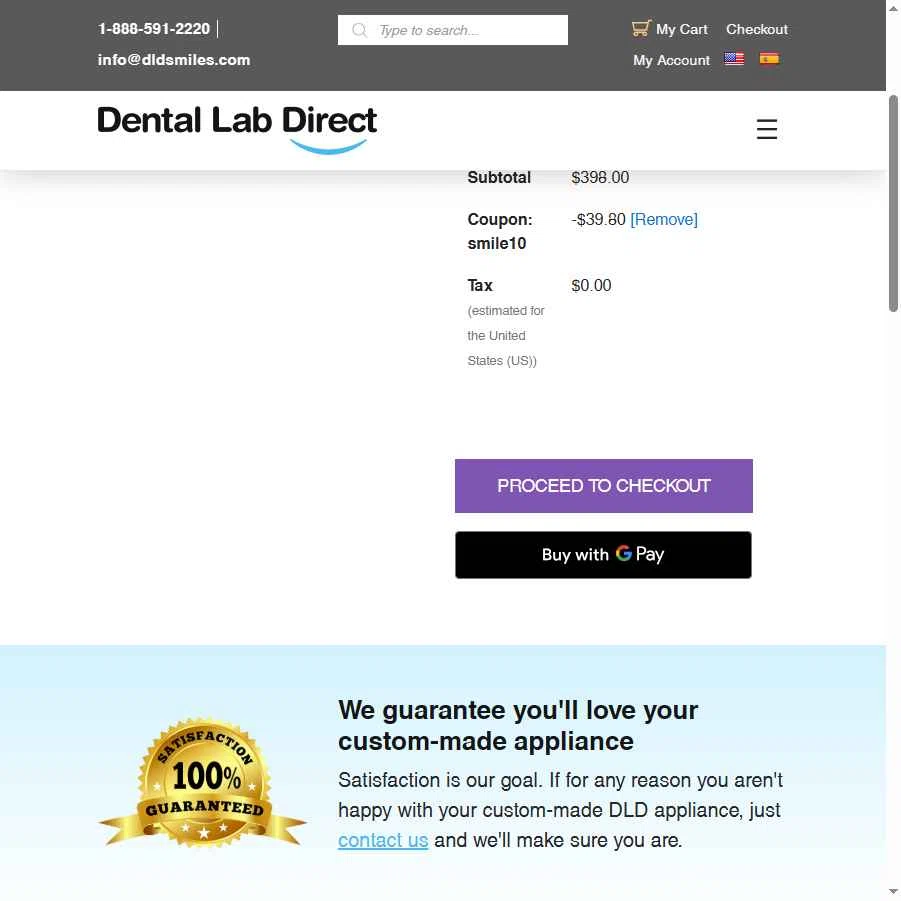 Dental Lab Direct checkout page showing Dental Lab Direct promo code box | Screenshot taken by SimplyCodes community member on Dec 10, 2025
