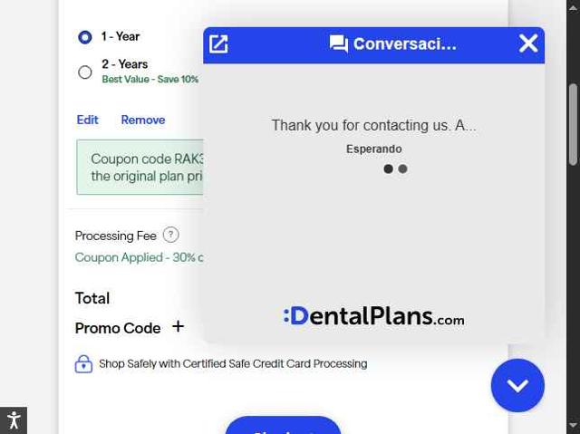 DentalPlans.com checkout page showing DentalPlans.com promo code box | Screenshot taken by SimplyCodes community member on Aug 12, 2025