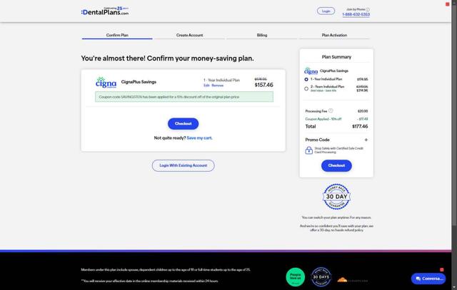 DentalPlans.com checkout page showing DentalPlans.com promo code box | Screenshot taken by SimplyCodes community member on Sep 6, 2025