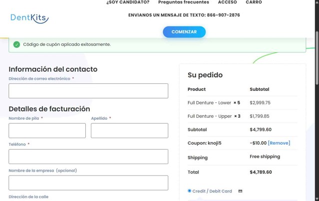 Dentkits checkout page showing Dentkits coupon code box | Screenshot taken by SimplyCodes community member on Aug 6, 2025