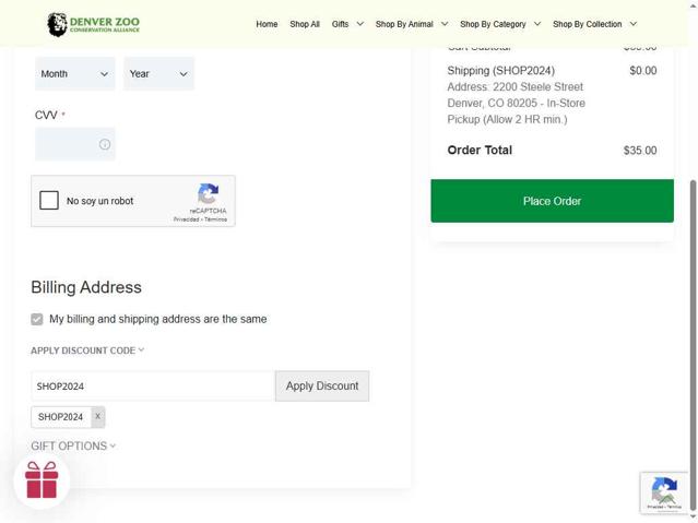 Denver Zoo checkout page showing Denver Zoo promo code box | Screenshot taken by SimplyCodes community member on May 20, 2025