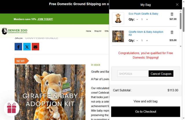 Denver Zoo checkout page showing Denver Zoo promo code box | Screenshot taken by SimplyCodes community member on May 20, 2025