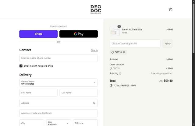 DeoDoc checkout page showing DeoDoc coupon code box | Screenshot taken by SimplyCodes community member on Sep 15, 2025