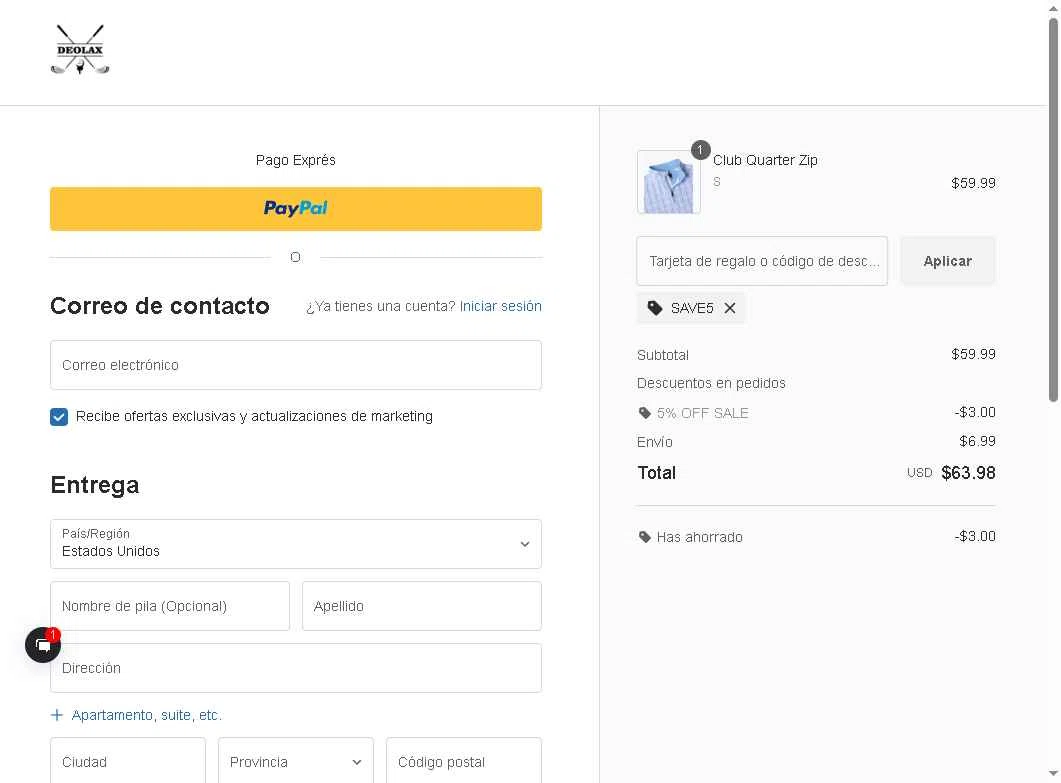 Deolax checkout page showing Deolax coupon code box | Screenshot taken by SimplyCodes community member on Dec 20, 2025