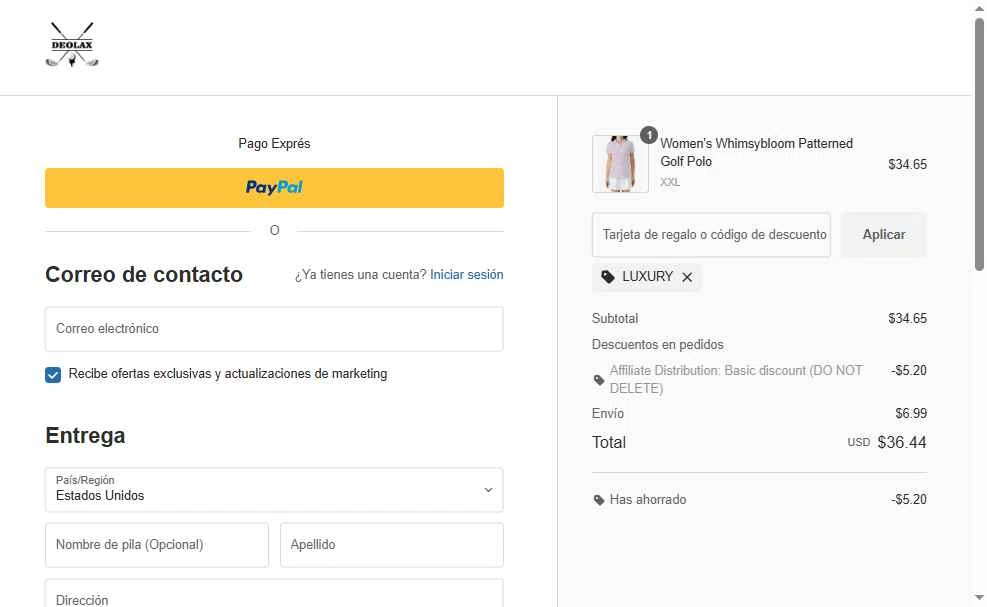 Deolax checkout page showing Deolax coupon code box | Screenshot taken by SimplyCodes community member on Dec 13, 2025