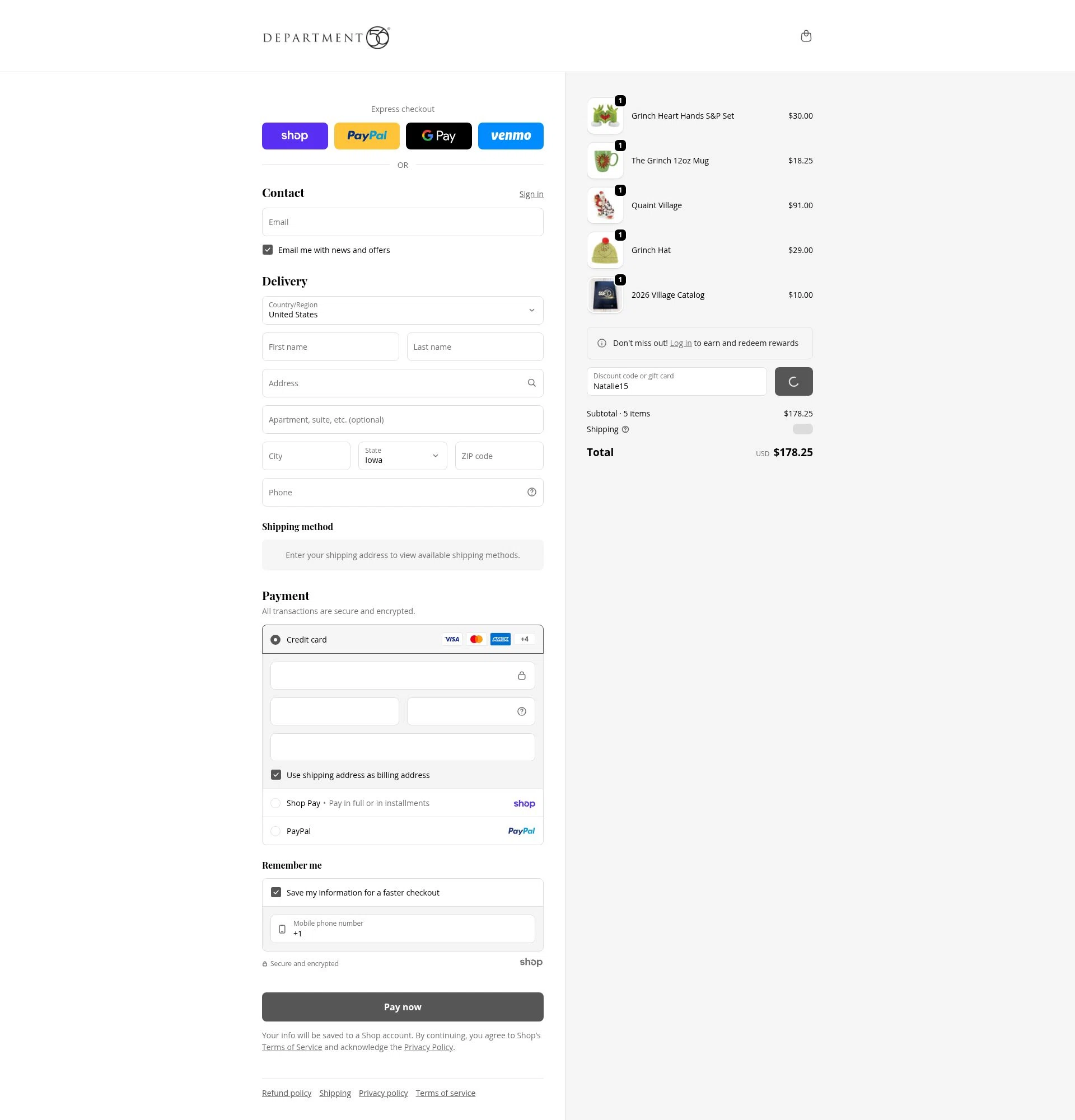 Department 56 checkout page showing Department 56 discount code box | Screenshot taken by SimplyCodes community member on Jan 27, 2026