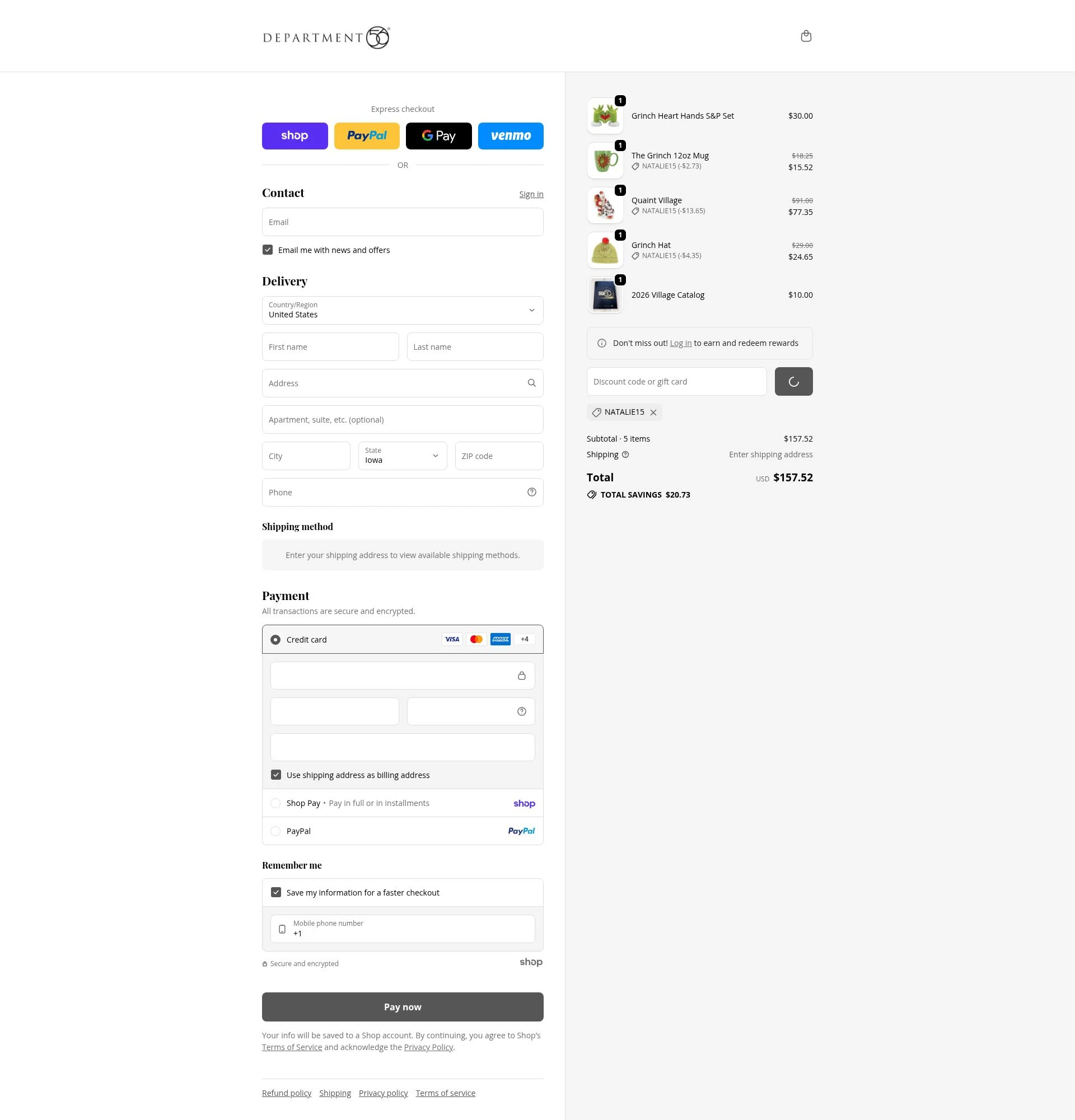 Department 56 checkout page showing Department 56 discount code box | Screenshot taken by SimplyCodes community member on Jan 23, 2026