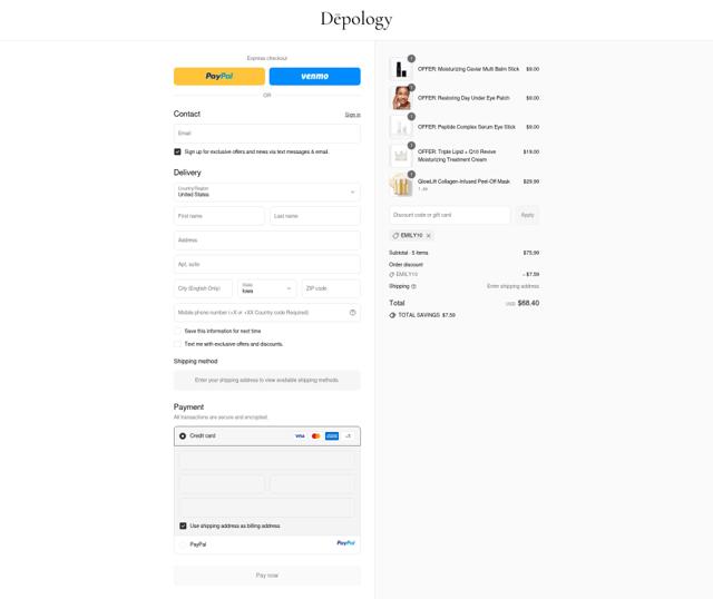 Depology checkout page showing Depology discount code box | Screenshot taken by SimplyCodes community member on Sep 14, 2025