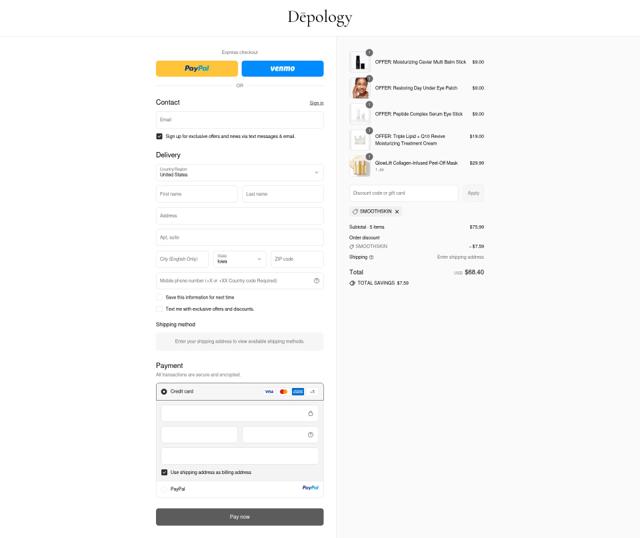 Depology checkout page showing Depology discount code box | Screenshot taken by SimplyCodes community member on Sep 14, 2025
