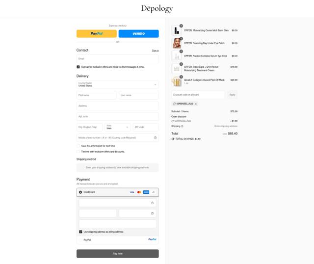 Depology checkout page showing Depology discount code box | Screenshot taken by SimplyCodes community member on Sep 14, 2025
