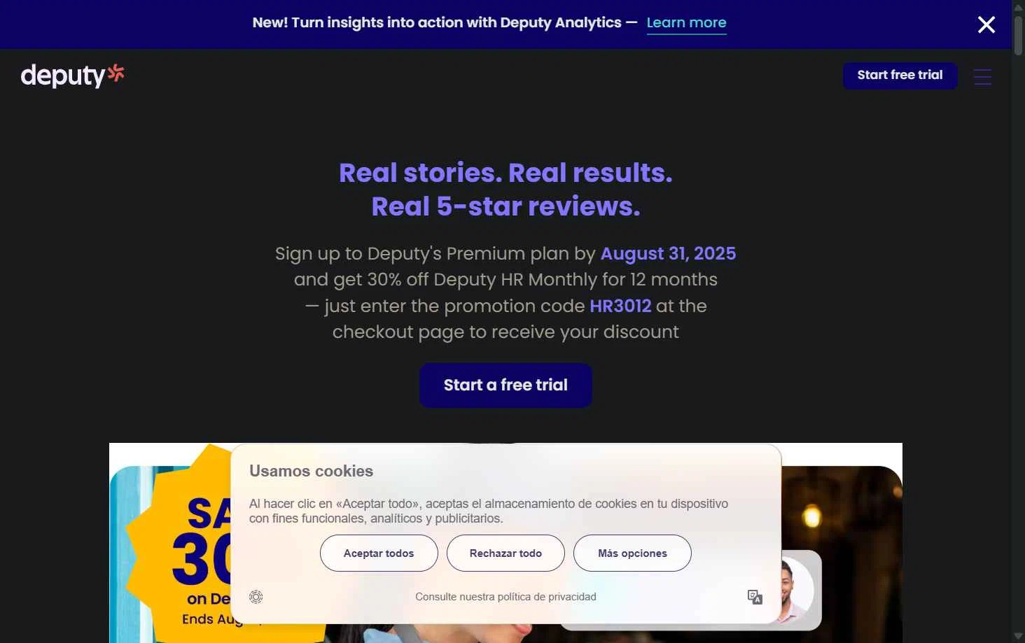 Deputy checkout page showing Deputy promo code box | Screenshot taken by SimplyCodes community member on Aug 7, 2025