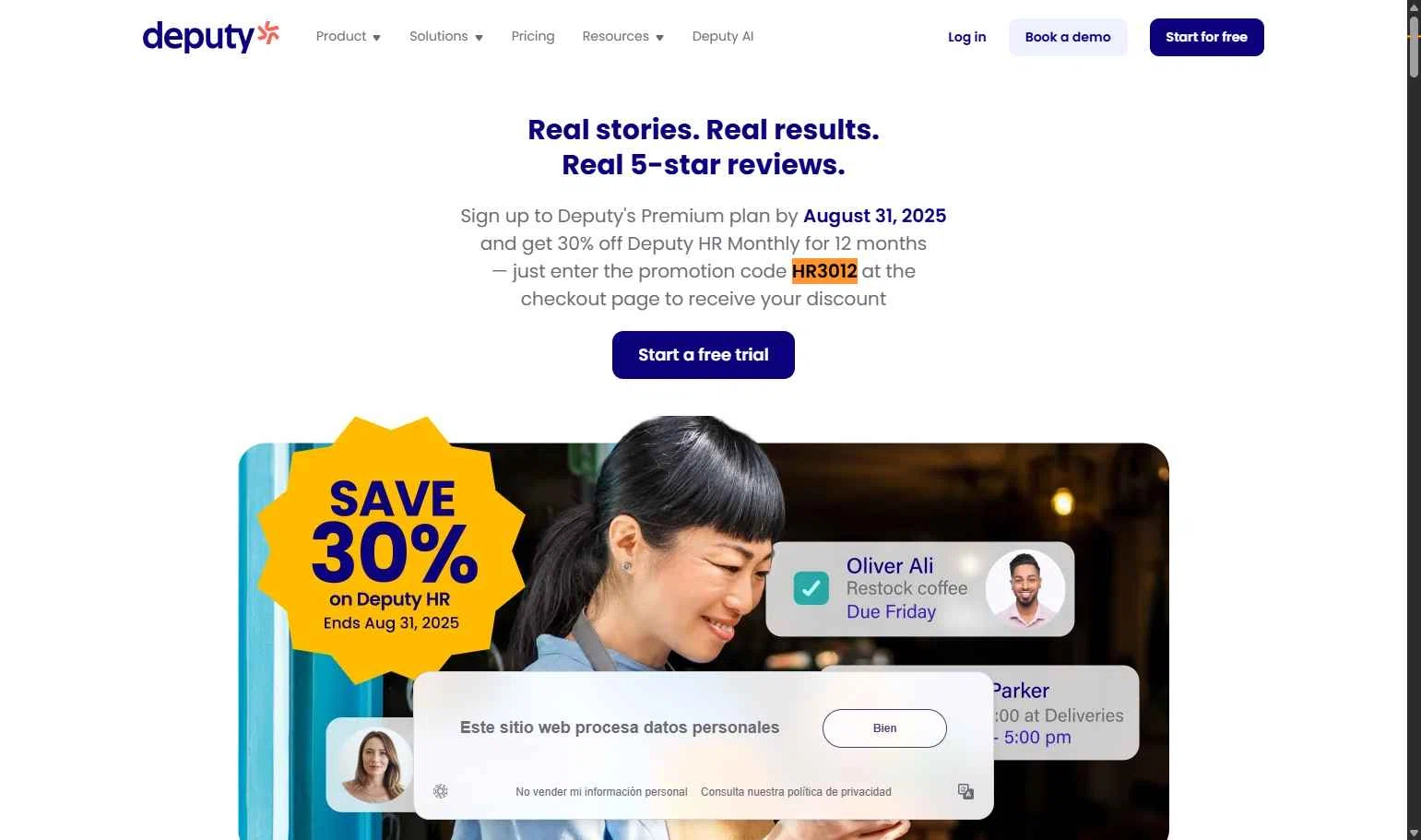 Deputy checkout page showing Deputy promo code box | Screenshot taken by SimplyCodes community member on Feb 23, 2026
