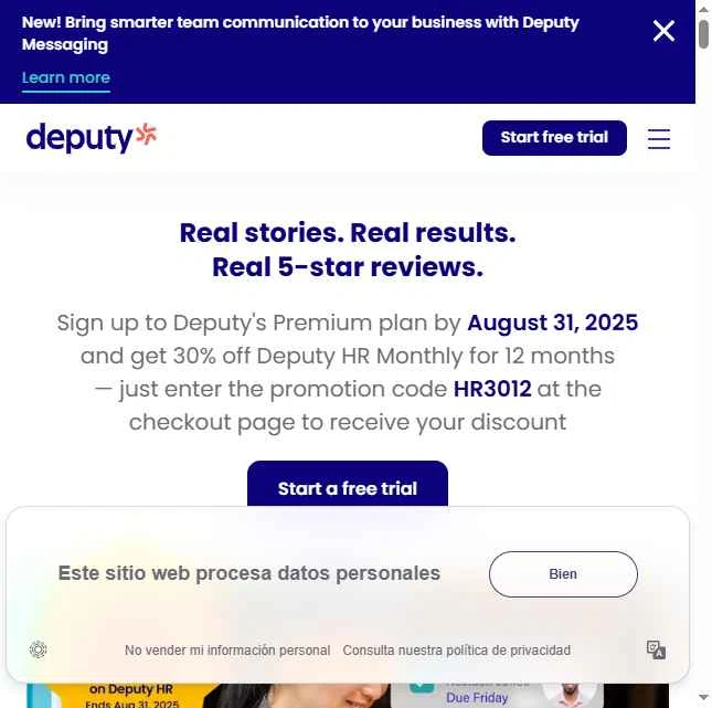 Deputy checkout page showing Deputy promo code box | Screenshot taken by SimplyCodes community member on Sep 5, 2025