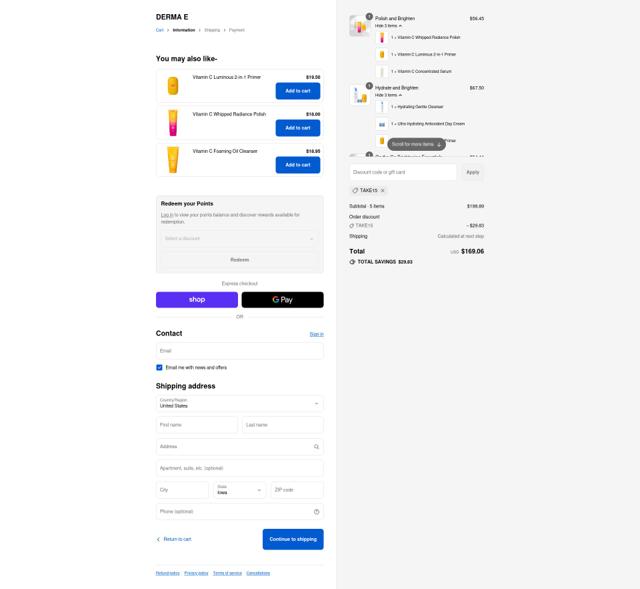 DERMA E checkout page showing DERMA E promo code box | Screenshot taken by SimplyCodes community member on Sep 12, 2025