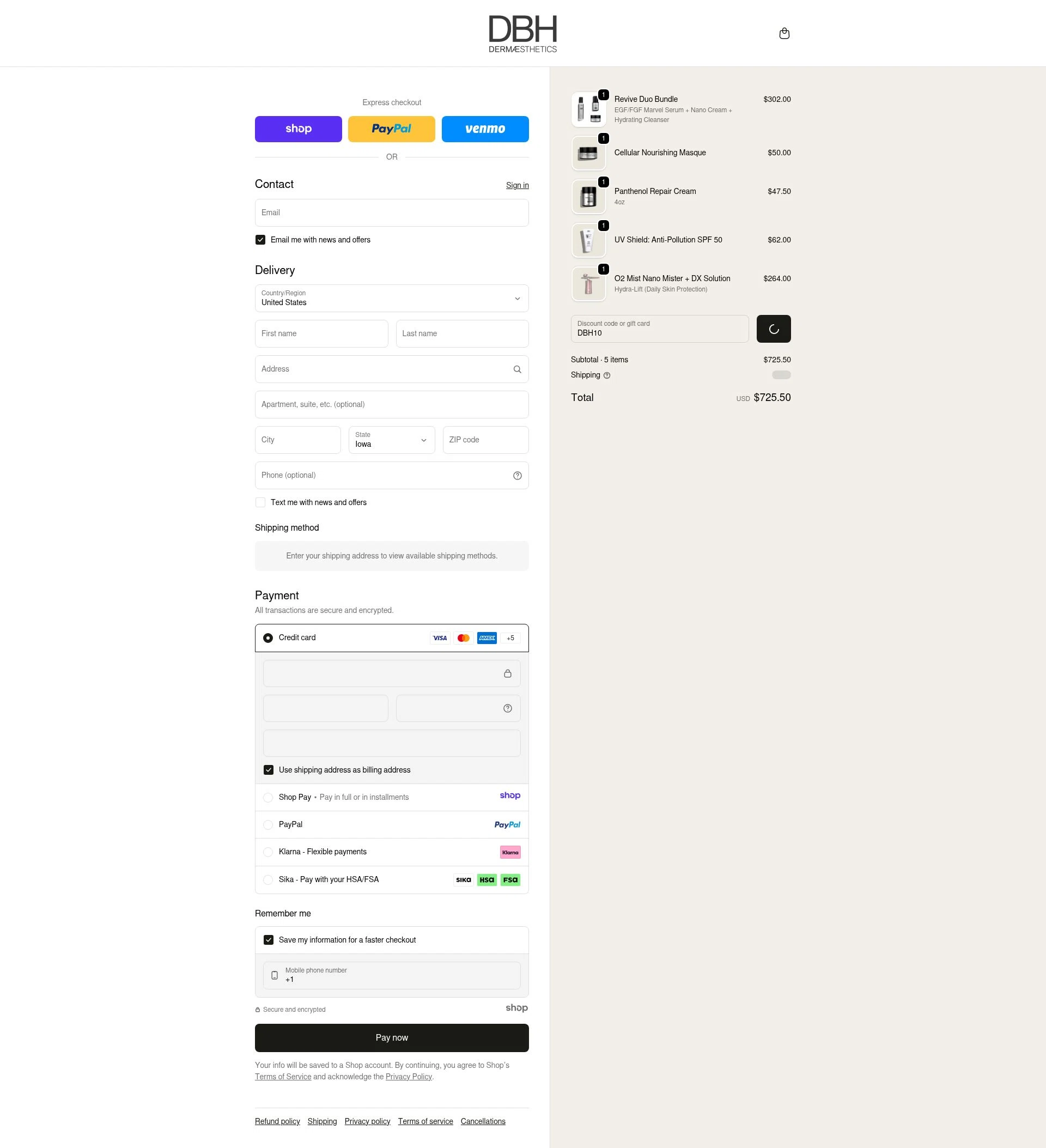 Dermaesthetics Beverly Hills checkout page showing Dermaesthetics Beverly Hills promo code box | Screenshot taken by SimplyCodes community member on Dec 22, 2025