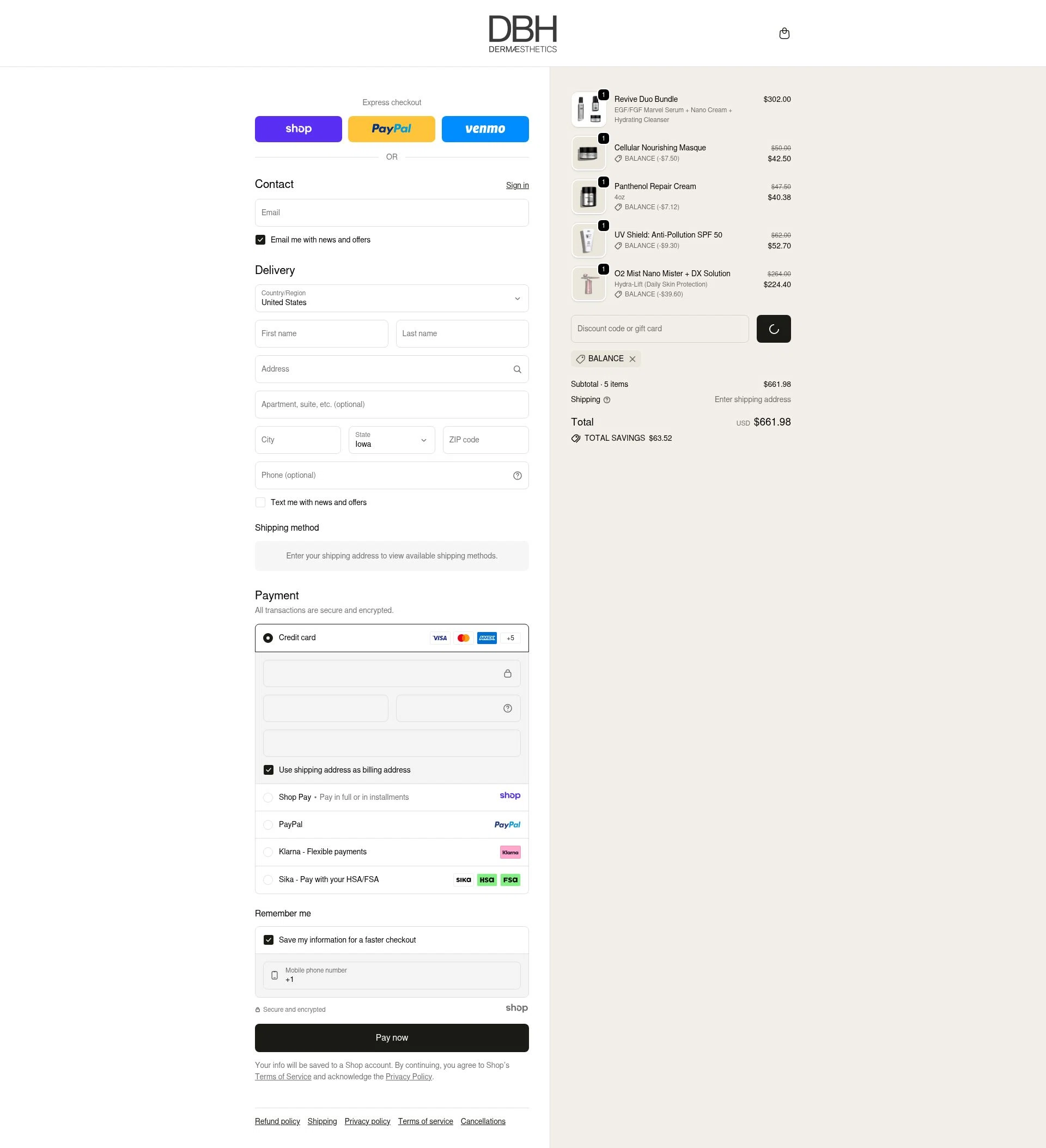 Dermaesthetics Beverly Hills checkout page showing Dermaesthetics Beverly Hills promo code box | Screenshot taken by SimplyCodes community member on Dec 27, 2025