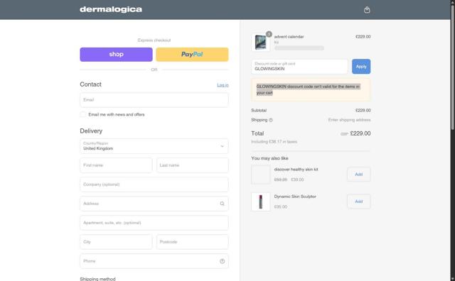 Dermalogica UK checkout page showing Dermalogica UK promo code box | Screenshot taken by SimplyCodes community member on Sep 2, 2025