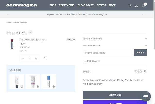 Dermalogica UK checkout page showing Dermalogica UK promo code box | Screenshot taken by SimplyCodes community member on Sep 1, 2025