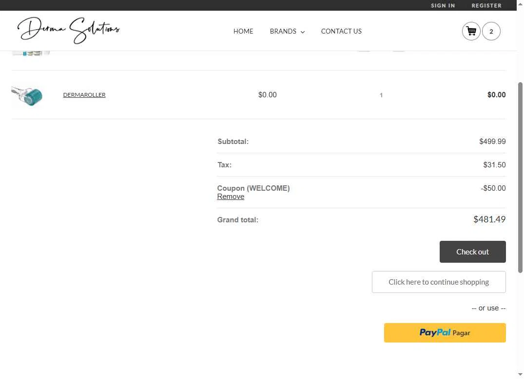 Derma Solutions checkout page showing Derma Solutions coupon code box | Screenshot taken by SimplyCodes community member on Jul 20, 2025