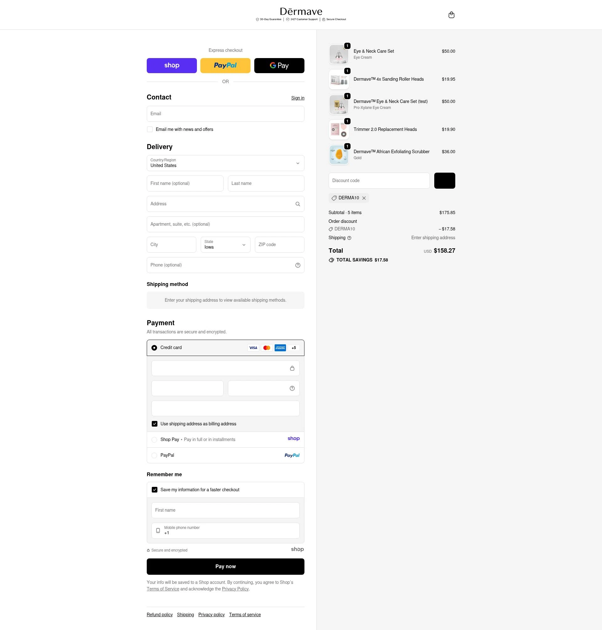 Dermave checkout page showing Dermave coupon code box | Screenshot taken by SimplyCodes community member on Jan 18, 2026