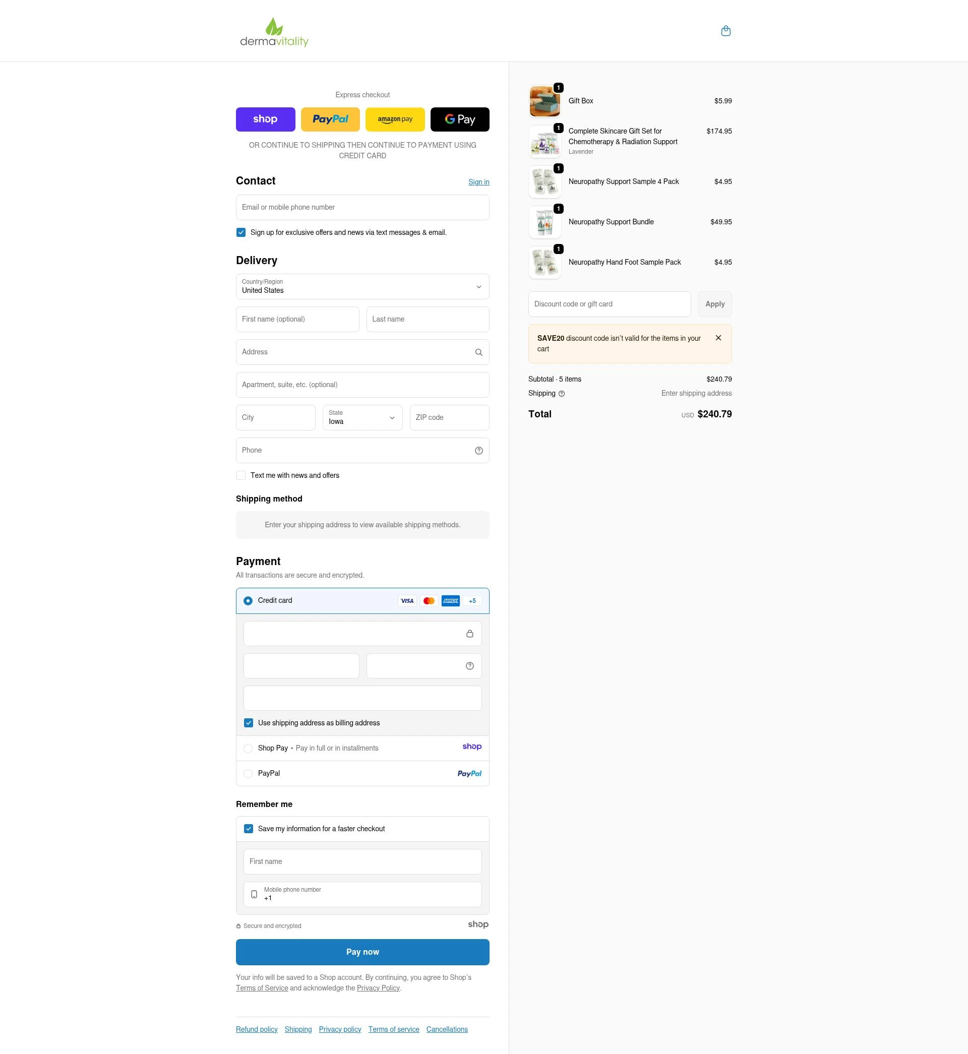 Dermavitality checkout page showing Dermavitality promo code box | Screenshot taken by SimplyCodes community member on Dec 28, 2025