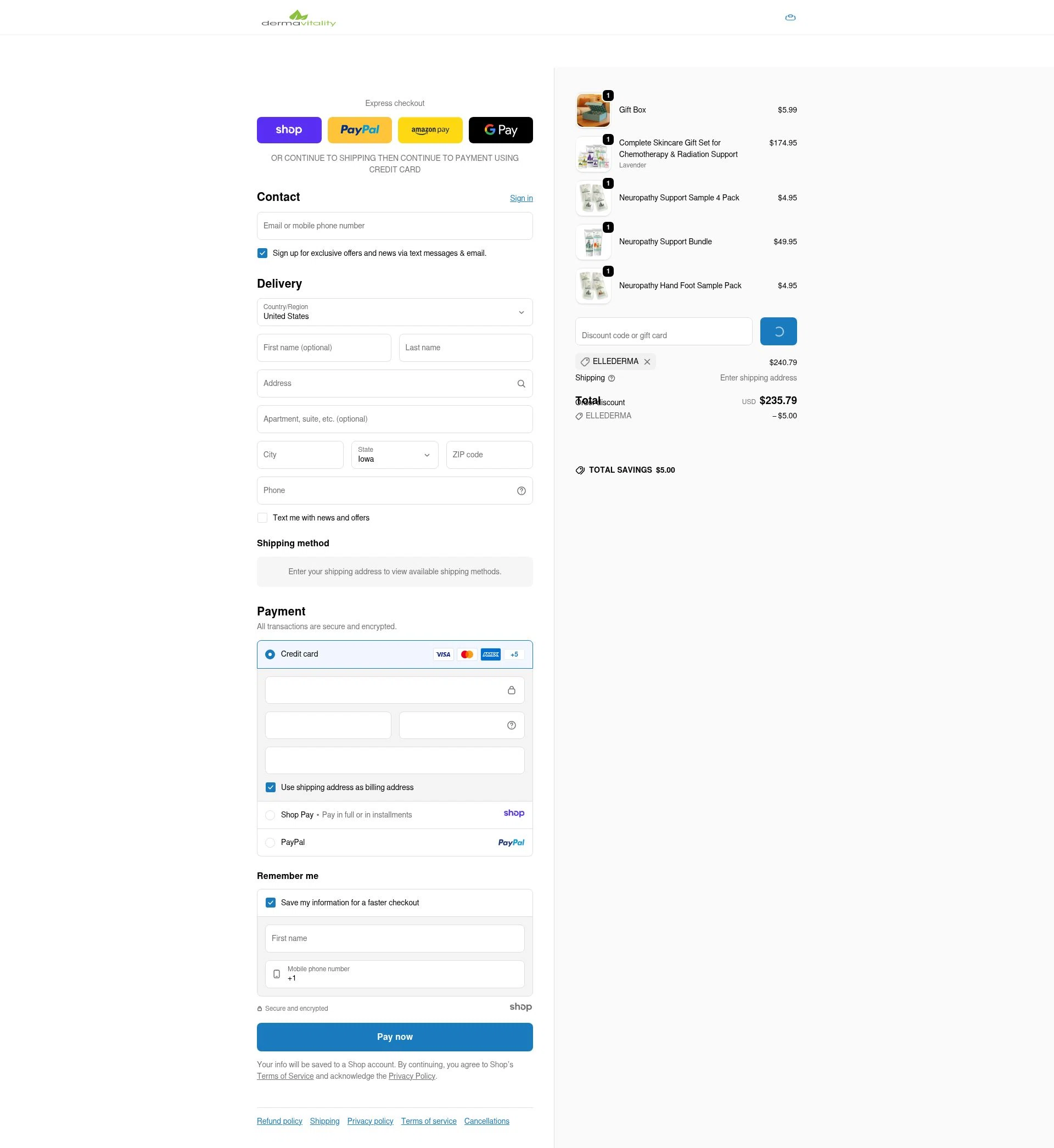 Dermavitality checkout page showing Dermavitality promo code box | Screenshot taken by SimplyCodes community member on Dec 28, 2025