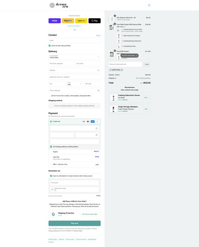 Dermazen checkout page showing Dermazen discount code box | Screenshot taken by SimplyCodes community member on Sep 11, 2025
