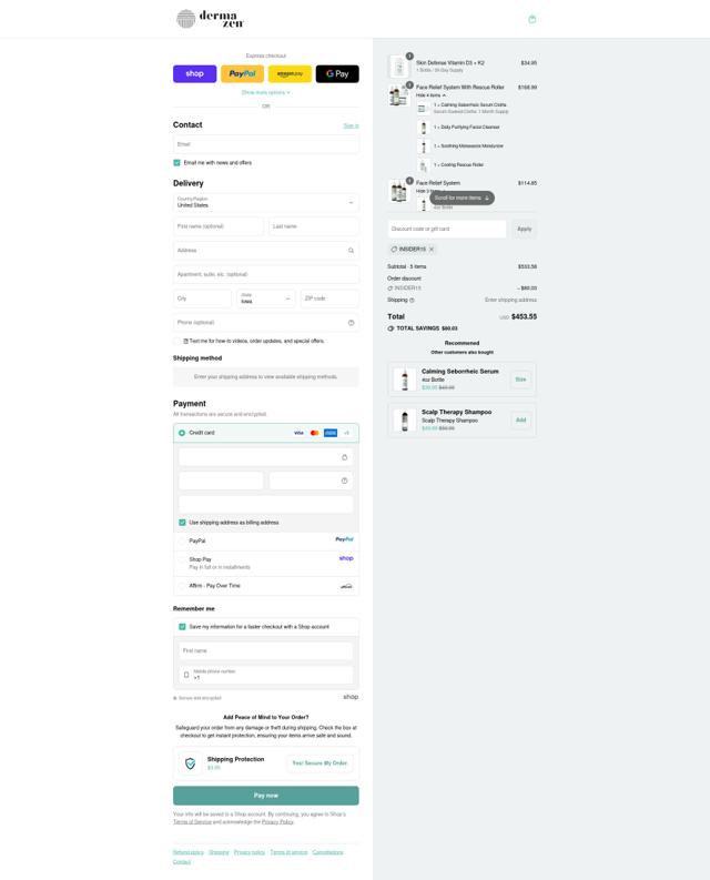 Dermazen checkout page showing Dermazen discount code box | Screenshot taken by SimplyCodes community member on Sep 11, 2025