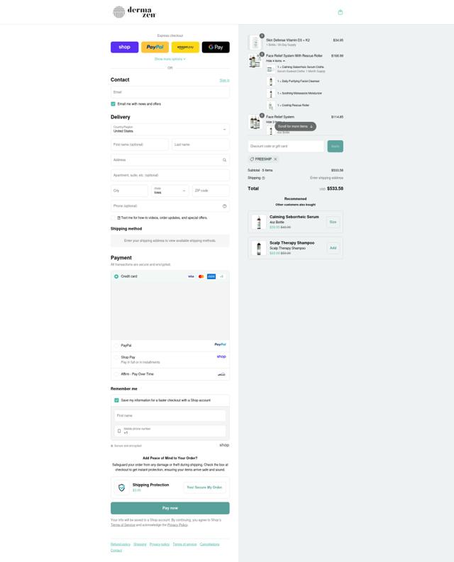 Dermazen checkout page showing Dermazen discount code box | Screenshot taken by SimplyCodes community member on Sep 11, 2025
