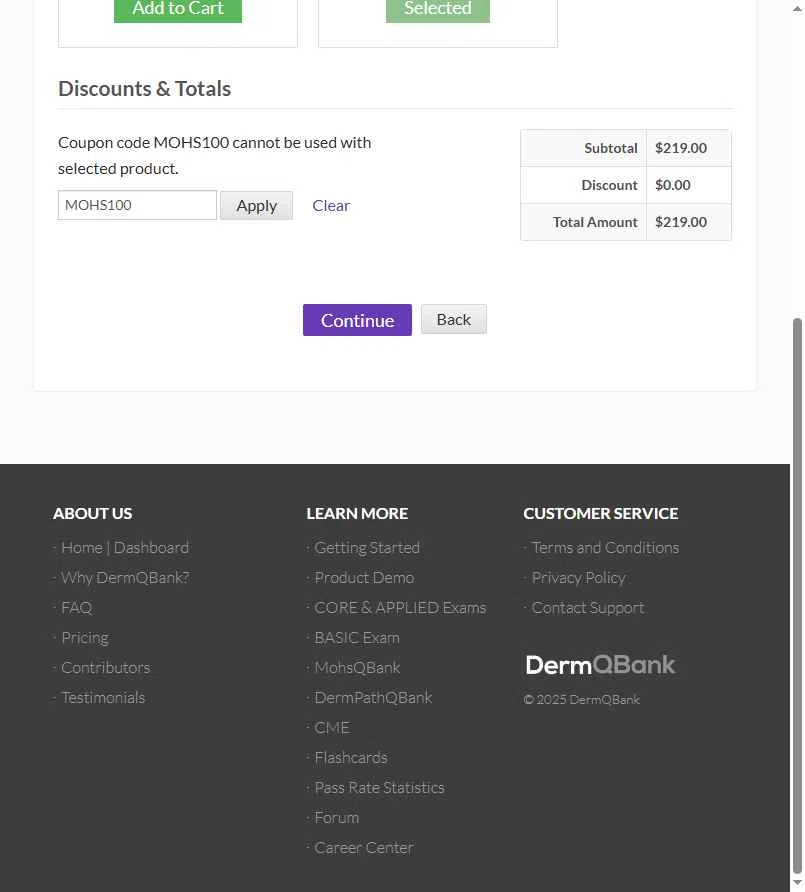 DermQBank checkout page showing DermQBank discount code box | Screenshot taken by SimplyCodes community member on Dec 19, 2025