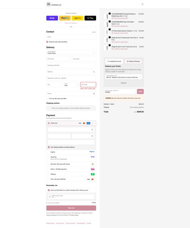 DermSilk checkout page showing DermSilk discount code box | Screenshot taken by SimplyCodes community member on Sep 24, 2025