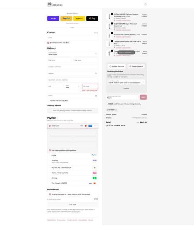DermSilk checkout page showing DermSilk discount code box | Screenshot taken by SimplyCodes community member on Sep 24, 2025