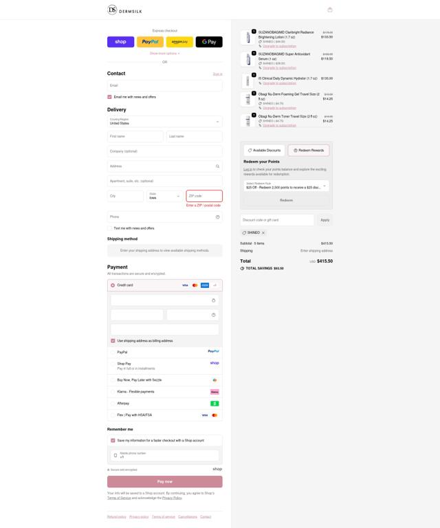 DermSilk checkout page showing DermSilk discount code box | Screenshot taken by SimplyCodes community member on Sep 24, 2025