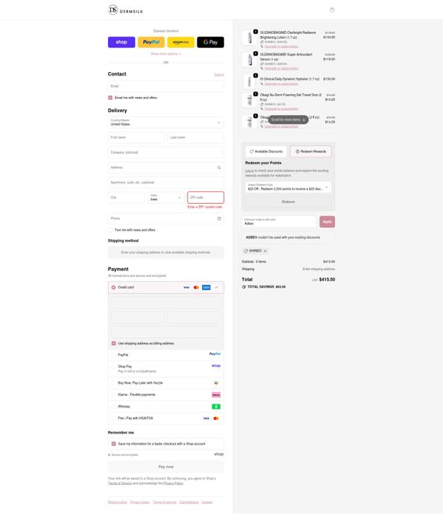 DermSilk checkout page showing DermSilk discount code box | Screenshot taken by SimplyCodes community member on Sep 24, 2025