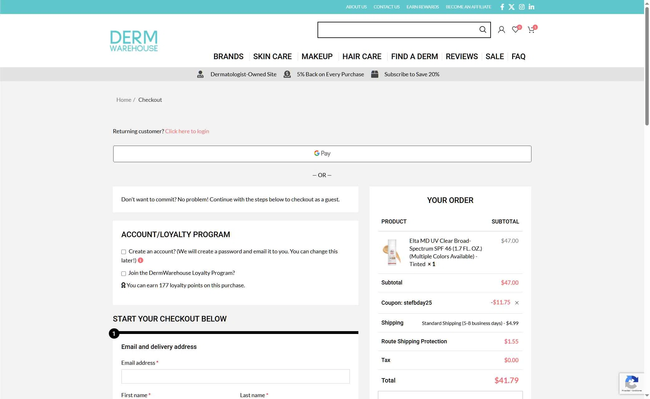 DermWarehouse checkout page showing DermWarehouse promo code box | Screenshot taken by SimplyCodes community member on Nov 3, 2025