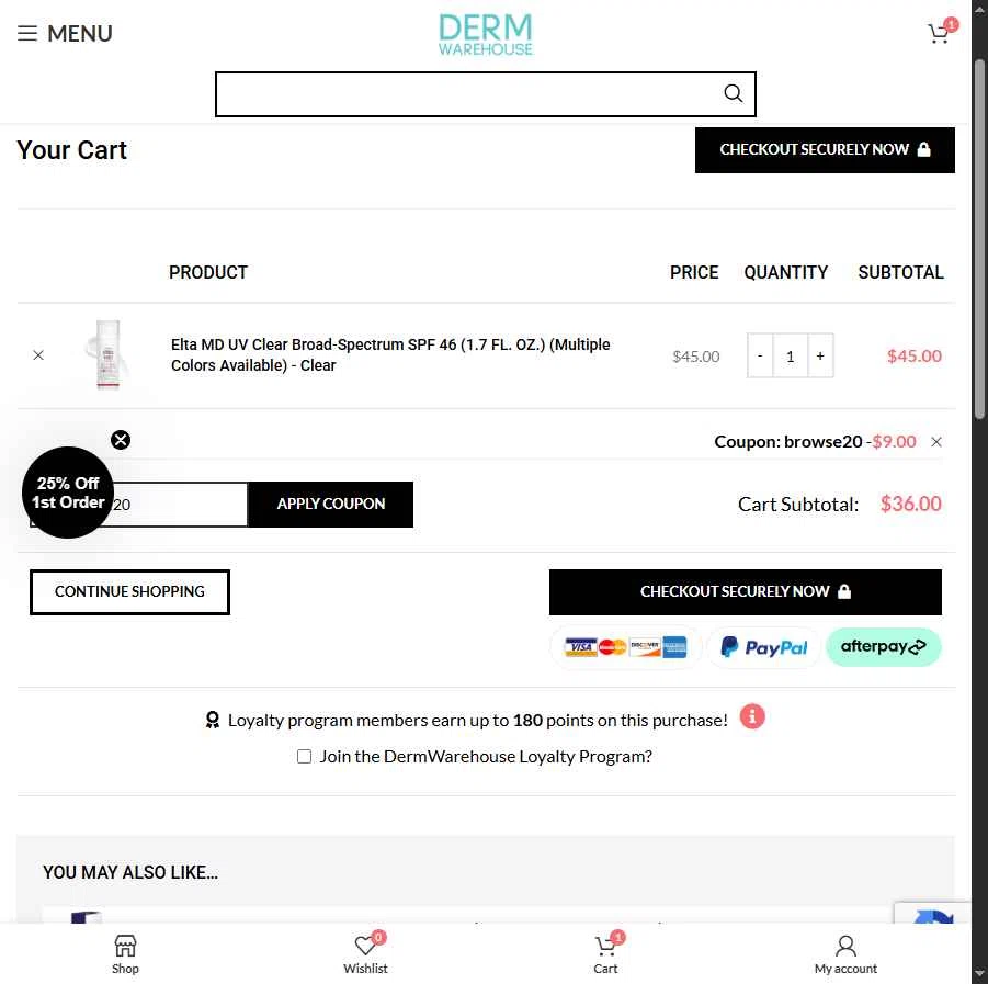 DermWarehouse checkout page showing DermWarehouse promo code box | Screenshot taken by SimplyCodes community member on Dec 3, 2025
