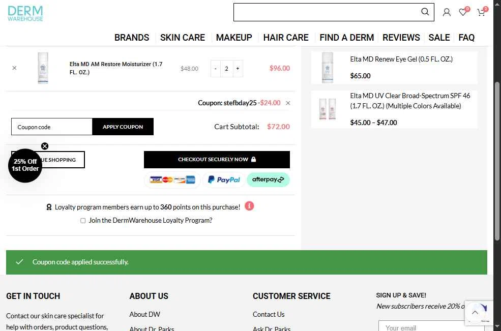 DermWarehouse checkout page showing DermWarehouse promo code box | Screenshot taken by SimplyCodes community member on Nov 3, 2025