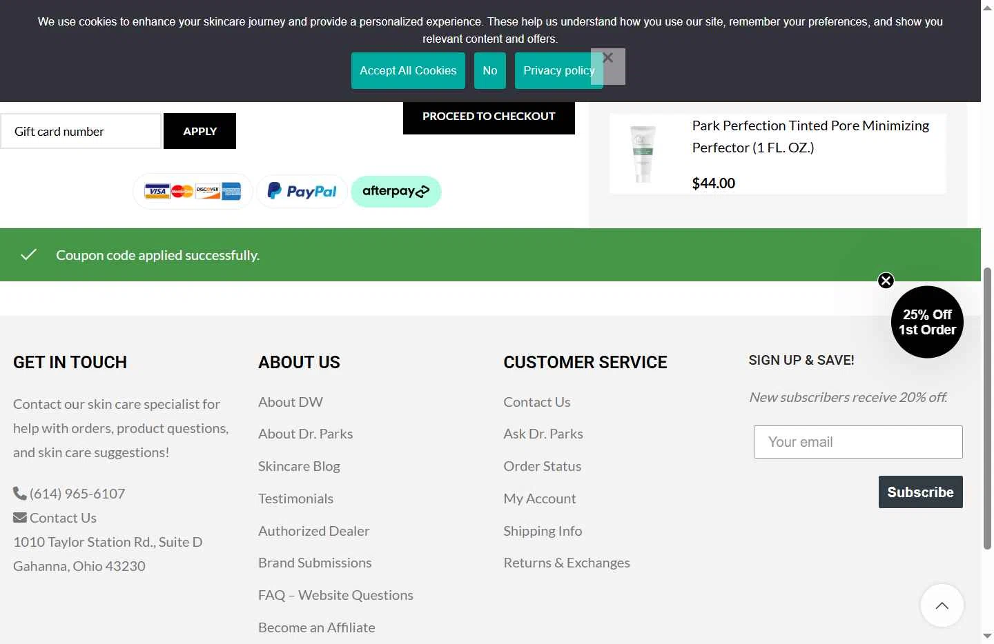 DermWarehouse checkout page showing DermWarehouse promo code box | Screenshot taken by SimplyCodes community member on Dec 31, 2025