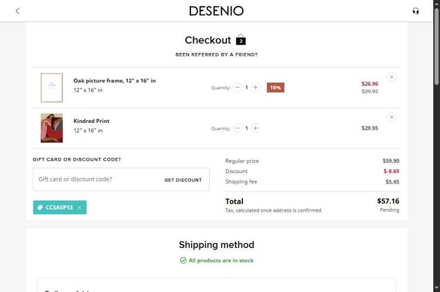Desenio checkout page showing Desenio discount code box | Screenshot taken by SimplyCodes community member on Aug 28, 2025