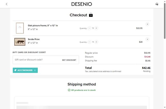 Desenio checkout page showing Desenio discount code box | Screenshot taken by SimplyCodes community member on Sep 3, 2025