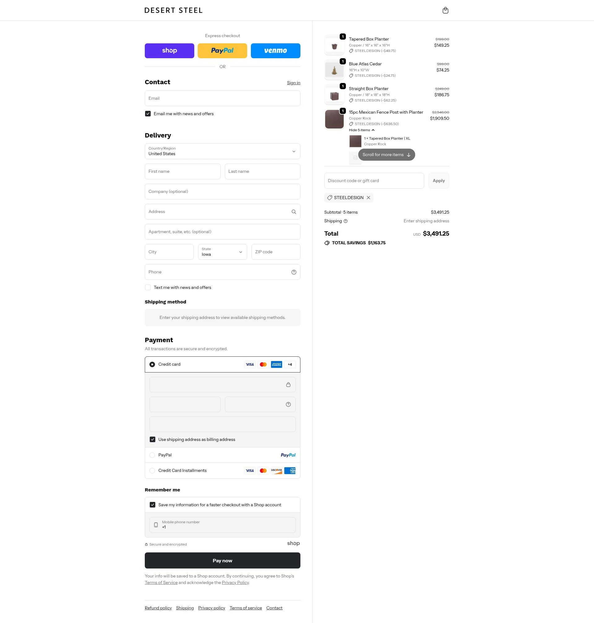 Desert Steel checkout page showing Desert Steel discount code box | Screenshot taken by SimplyCodes community member on Nov 20, 2025