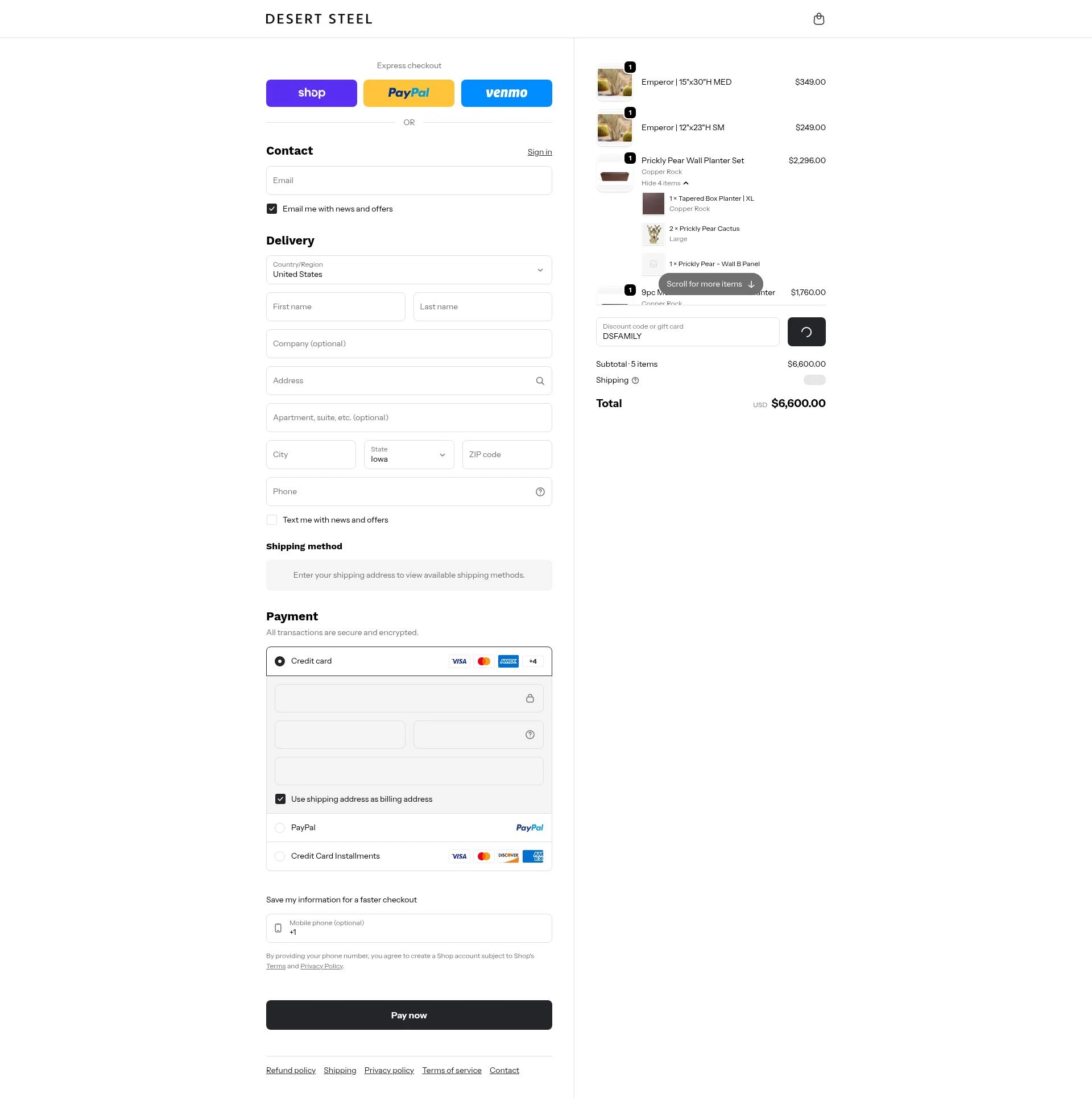 Desert Steel checkout page showing Desert Steel discount code box | Screenshot taken by SimplyCodes community member on Feb 5, 2026