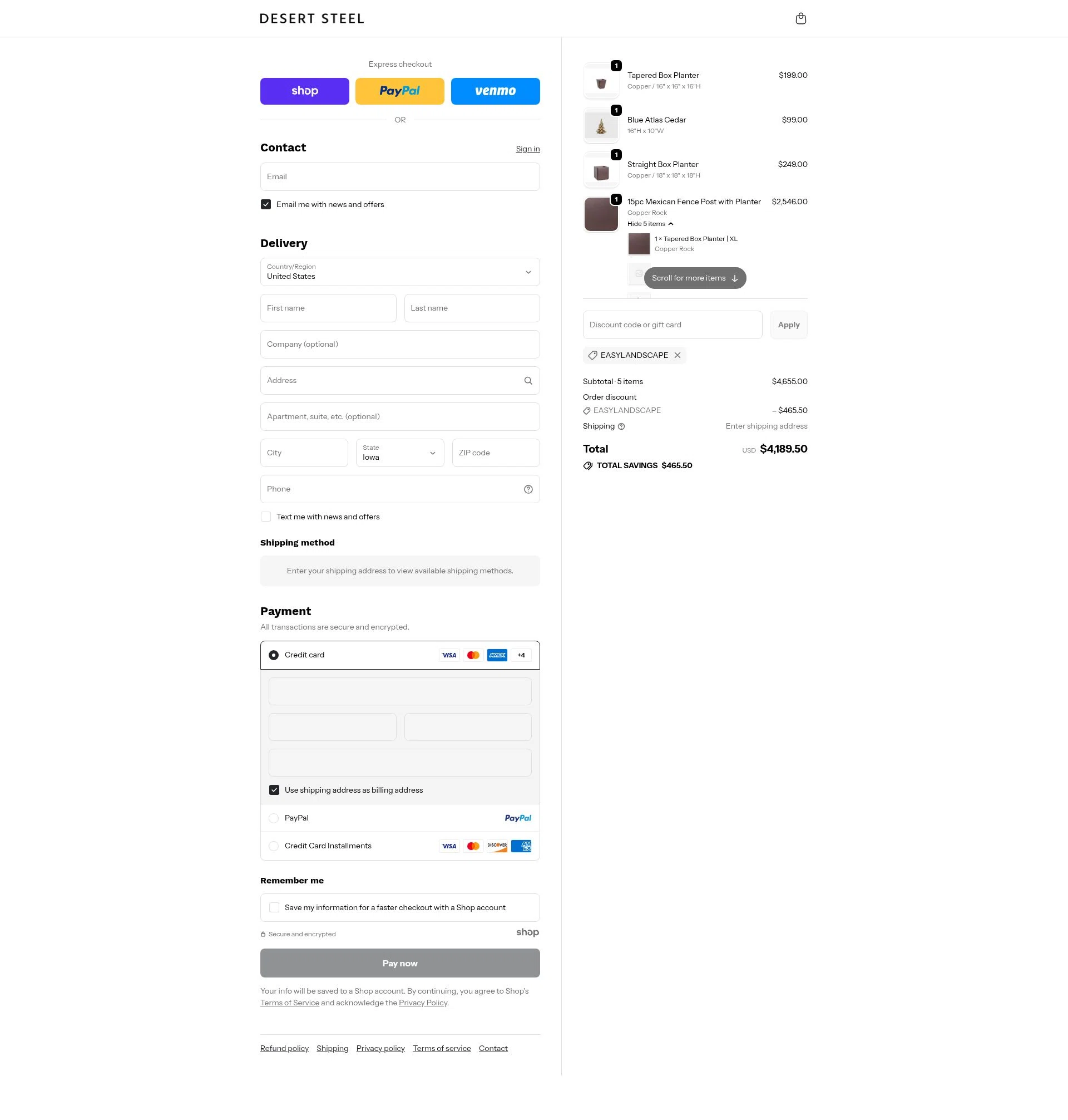 Desert Steel checkout page showing Desert Steel discount code box | Screenshot taken by SimplyCodes community member on Nov 20, 2025