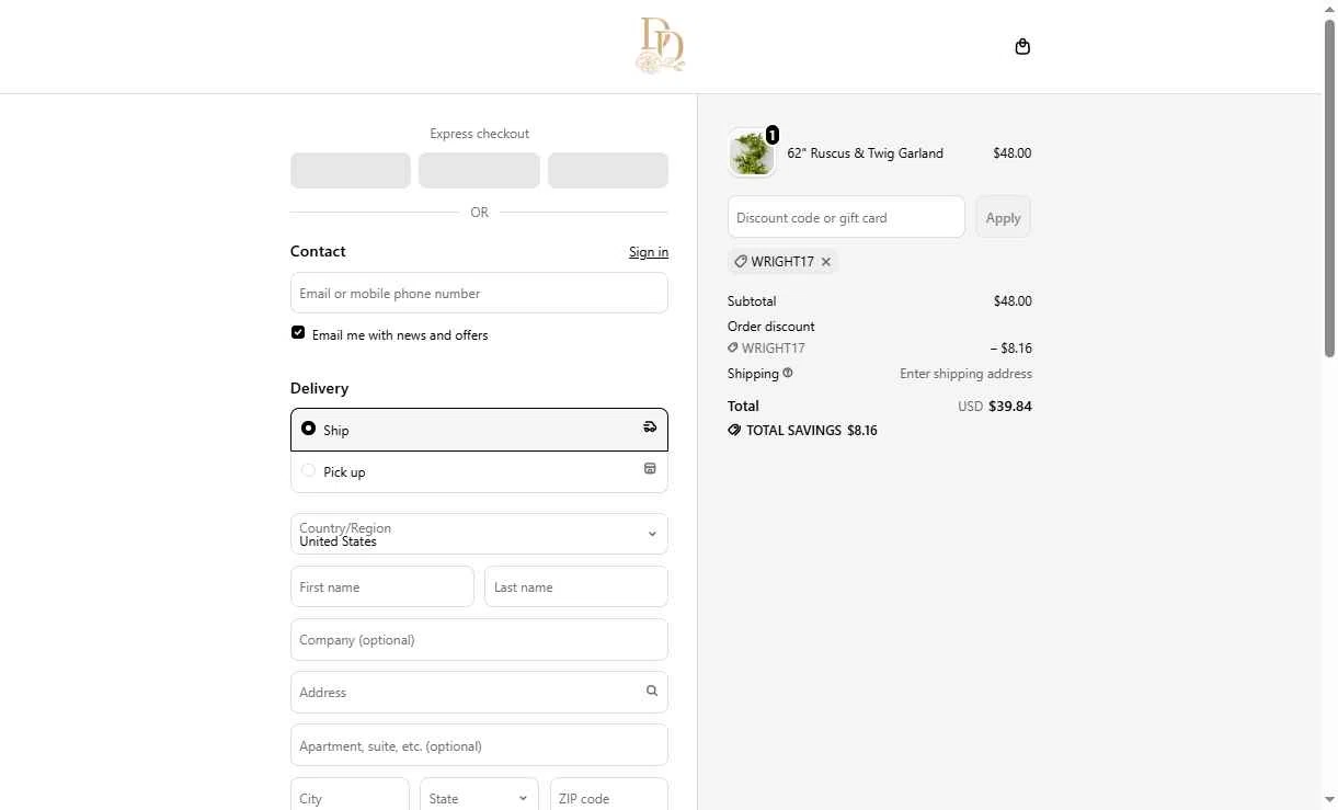Design Decor checkout page showing Design Decor promo code box | Screenshot taken by SimplyCodes community member on Dec 15, 2025