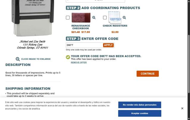Designer Checks checkout page showing Designer Checks discount code box | Screenshot taken by SimplyCodes community member on Aug 14, 2025