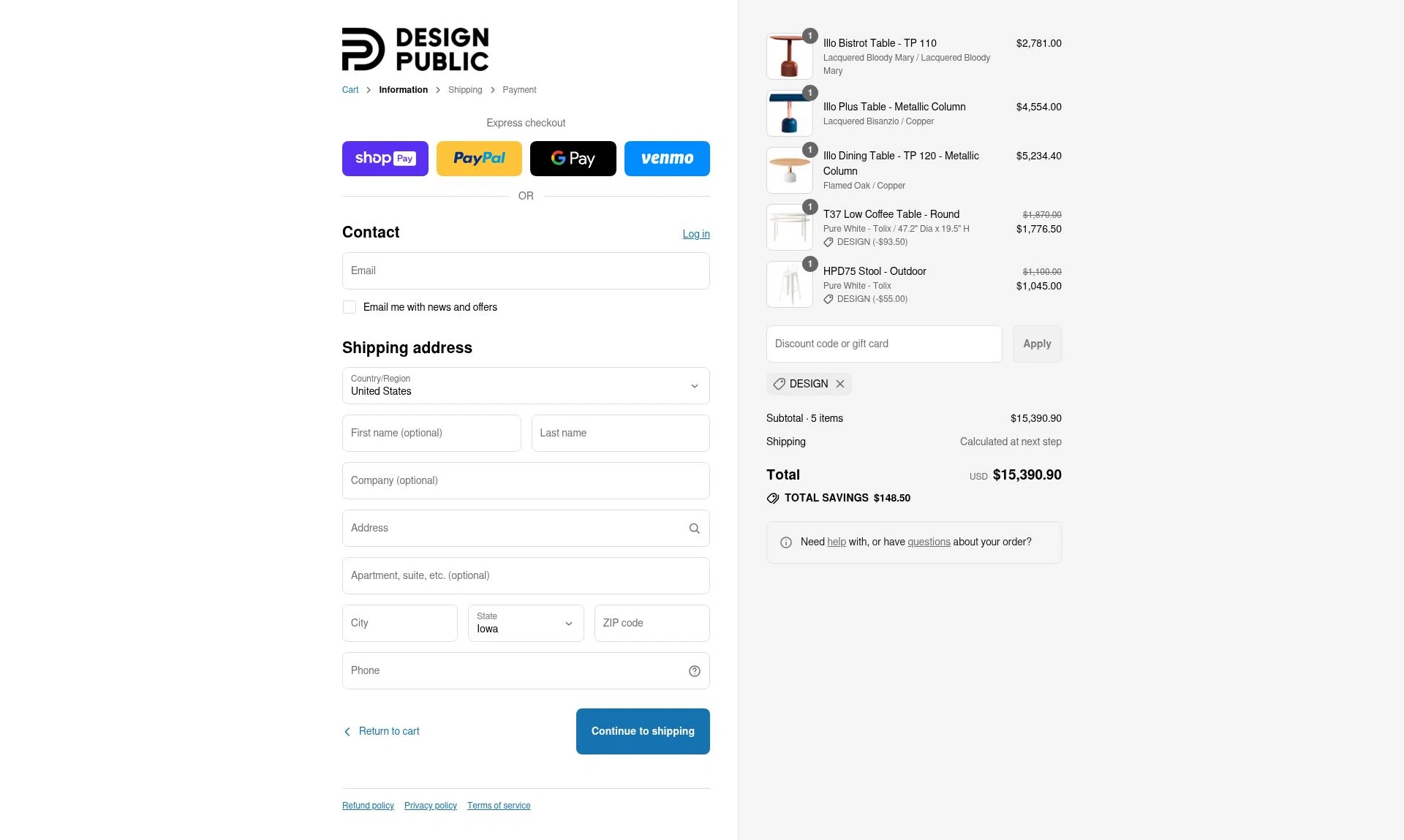 Design Public checkout page showing Design Public promo code box | Screenshot taken by SimplyCodes community member on Jul 7, 2025