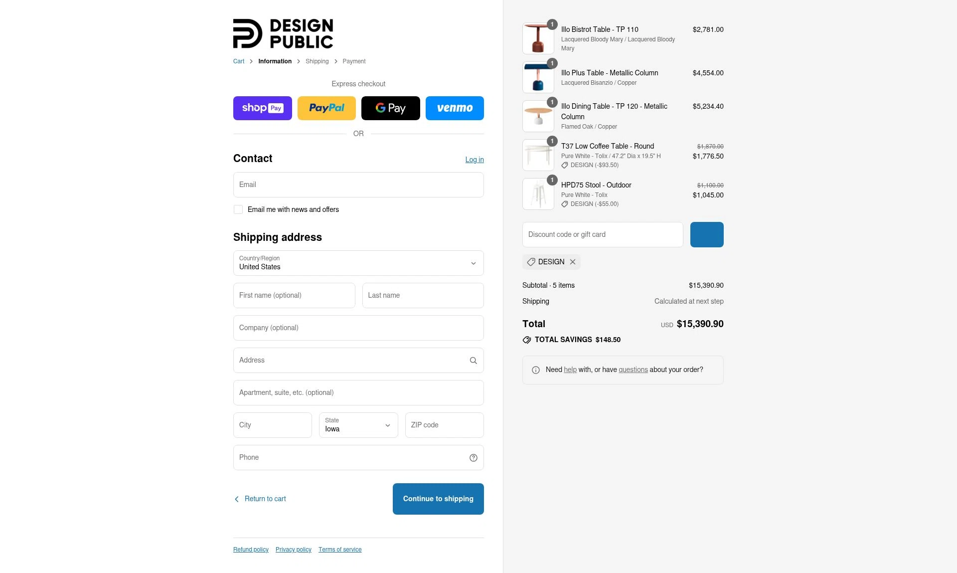 Design Public checkout page showing Design Public promo code box | Screenshot taken by SimplyCodes community member on Jul 12, 2025